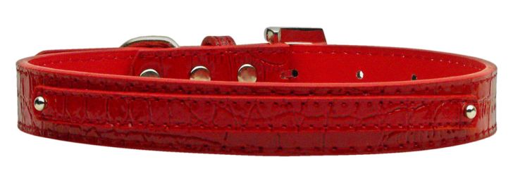3/8" (10mm) Faux Croc Two Tier Collars Red (Size: (L))