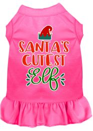Santa's Cutest Elf Screen Print Dog Dress (Size: 4X, Color: Bright Pink)