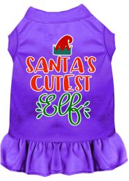 Santa's Cutest Elf Screen Print Dog Dress (Size: 4X, Color: Purple)