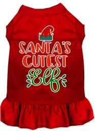 Santa's Cutest Elf Screen Print Dog Dress (Size: 4X, Color: Red)