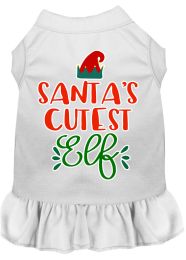 Santa's Cutest Elf Screen Print Dog Dress (Size: 4X, Color: White)