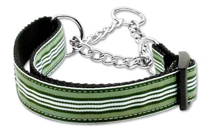 Preppy Stripes Nylon Ribbon Collars Martingale Green/White (Size: (L))