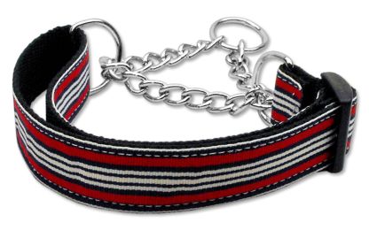 Preppy Stripes Nylon Ribbon Collars Martingale Red/White (Size: (L))