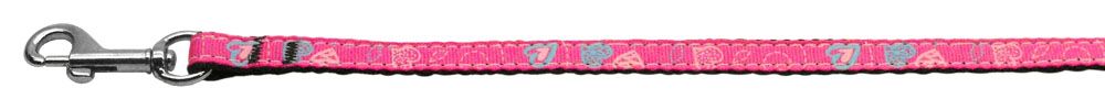 Crazy Hearts Nylon Collars Bright Pink 3/8 Leash (Size: 4 FT.)