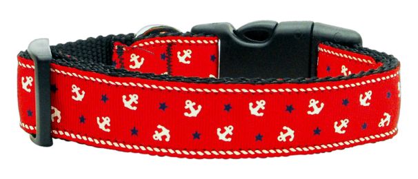 Anchors Nylon Ribbon Collar Red (Size: (L))