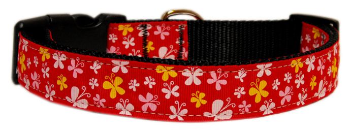 Butterfly Nylon Ribbon Collar Red (Size: (L))