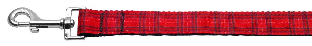 Plaid Nylon Collar  Red 1 Leash (Size: 4 FT.)
