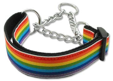 Rainbow Striped Nylon Collars Martingale Rainbow Stripes (Size: (L))