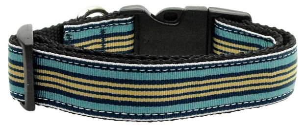 Preppy Stripes Nylon Ribbon Collars Light Blue/Khaki (Size: (L))