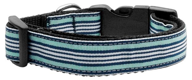 Preppy Stripes Nylon Ribbon Collars Light Blue/White (Size: (L))