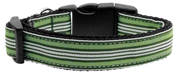 Preppy Stripes Nylon Ribbon Collars Green/White (Size: (L))