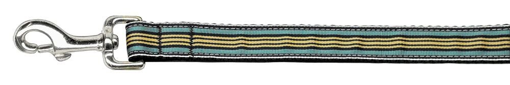Preppy Stripes Nylon Ribbon Collars Light Blue/Khaki 1 Leash (Size: 4 FT.)
