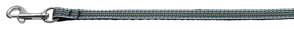 Preppy Stripes Nylon Ribbon Collars Light Blue/Khaki 3/8 Leash (Size: 4 FT.)